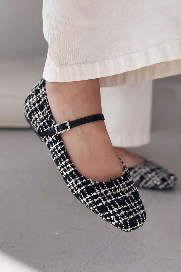 Edwons Tüvit Desenli Kadın Babet Siyah - ILOVESHOES