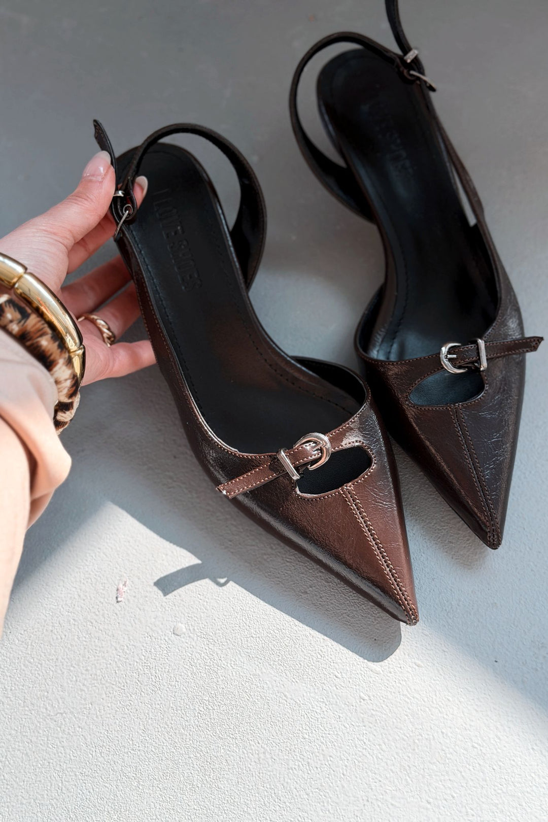 Norin Acıkahve Kırışık Deri Kadın Stiletto - ILOVESHOES