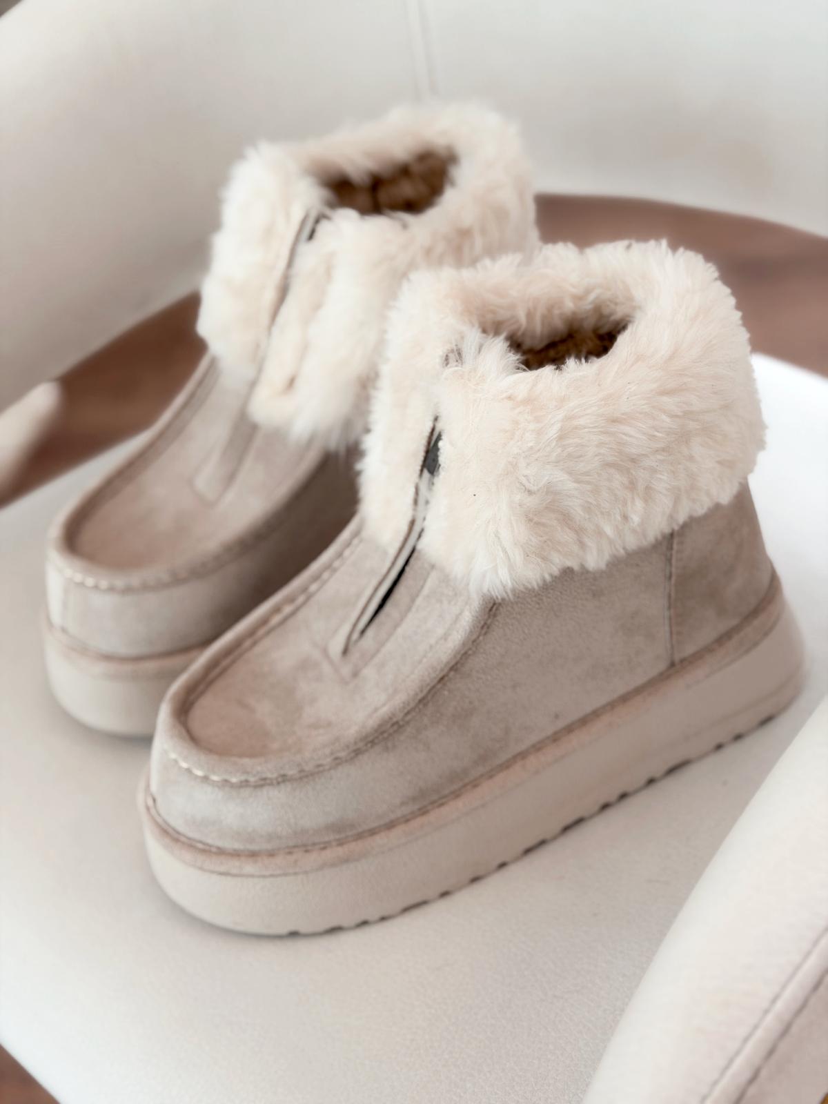 Molira Kadın İçi Tüylü Bot Bej Süet