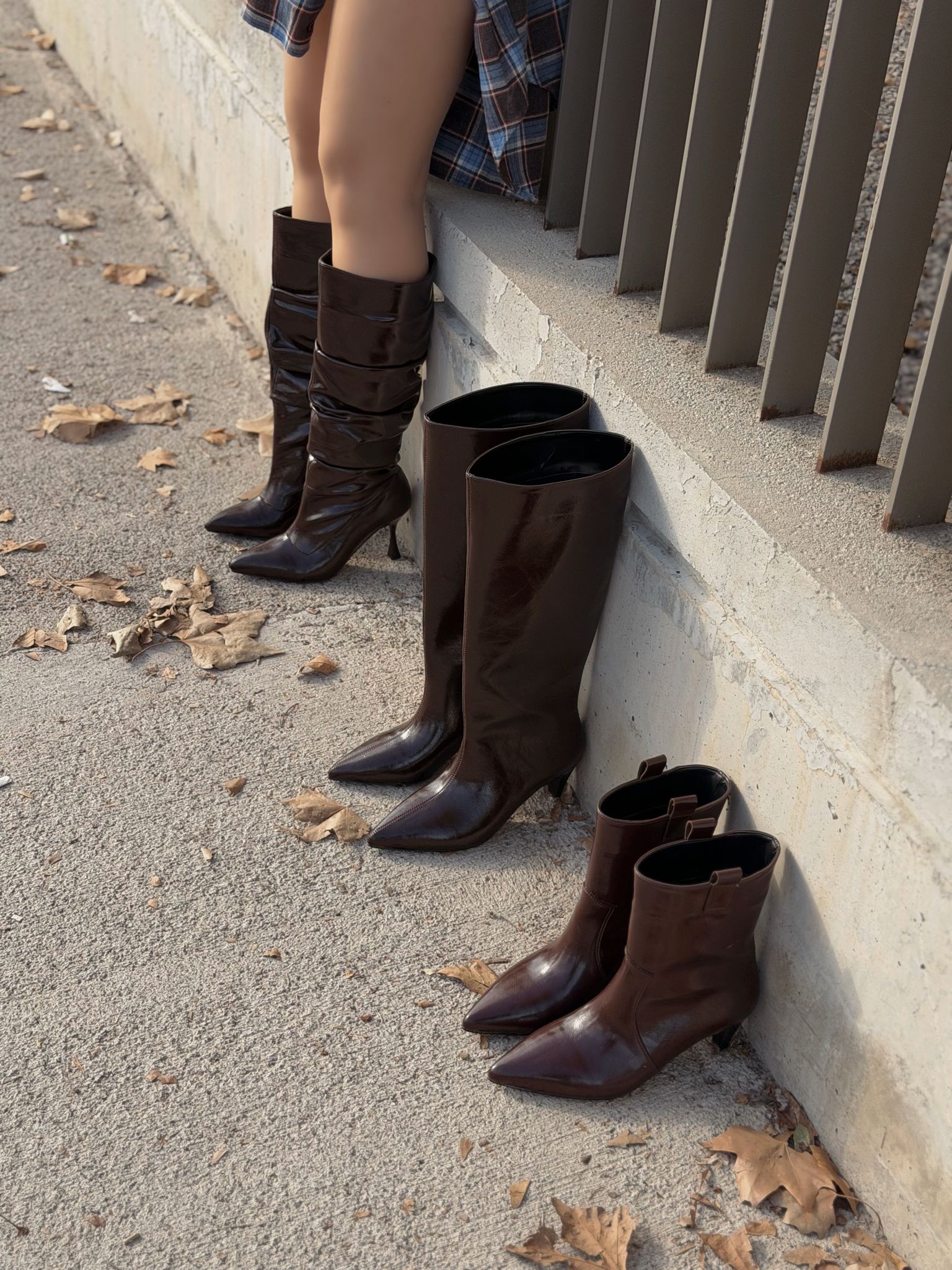 Roldav Kadın Topuklu Körüklü Çizme Acıkahve Kırışık Rugan - ILOVESHOES