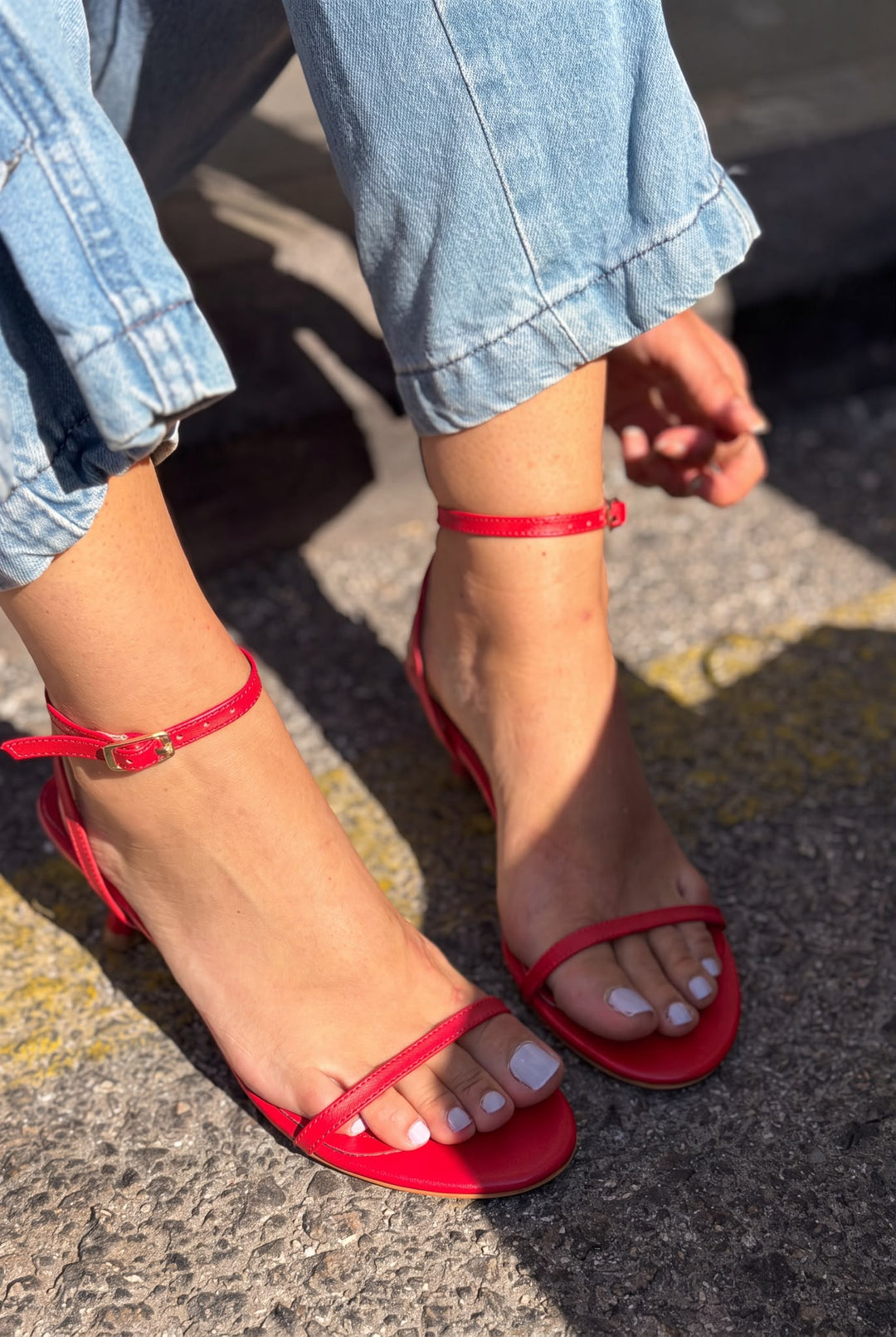 Colva Kırmızı Mat Deri Kadın Topuklu Sandalet - ILOVESHOES