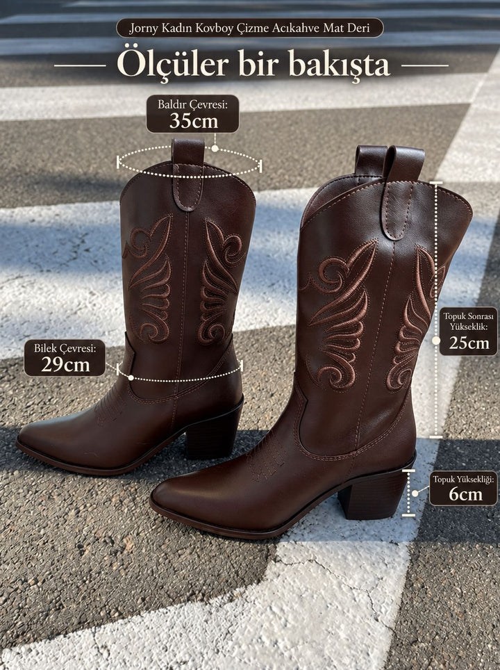 Jorny Kadın Kovboy Çizme Acıkahve Mat Deri - ILOVESHOES