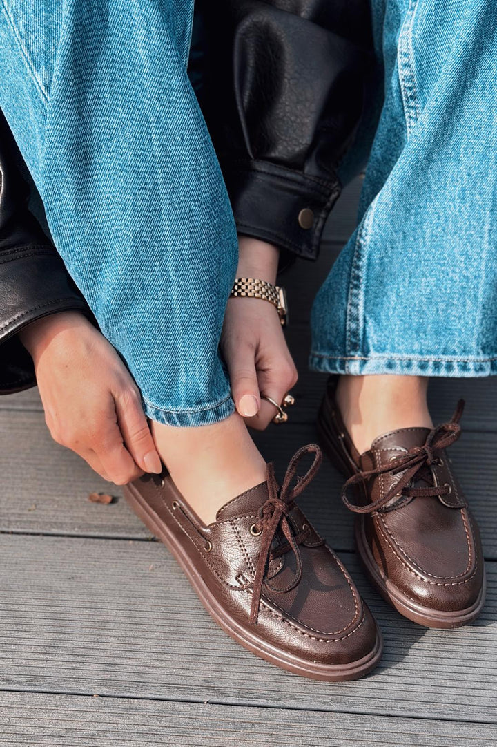 Morin Kadın Oxford Ayakkabı Acıkahve Mat Deri - ILOVESHOES