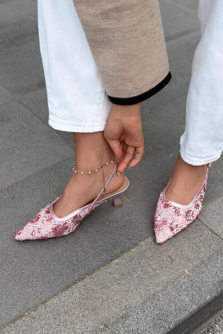 Serona Stiletto Pembe Nakışlı - ILOVESHOES