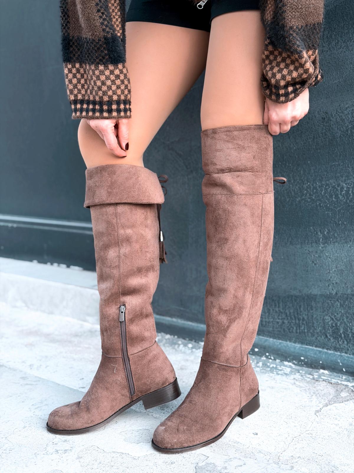 Jolvern Kadın Çizme Kahverengi Süet Püskül Detaylı - ILOVESHOES