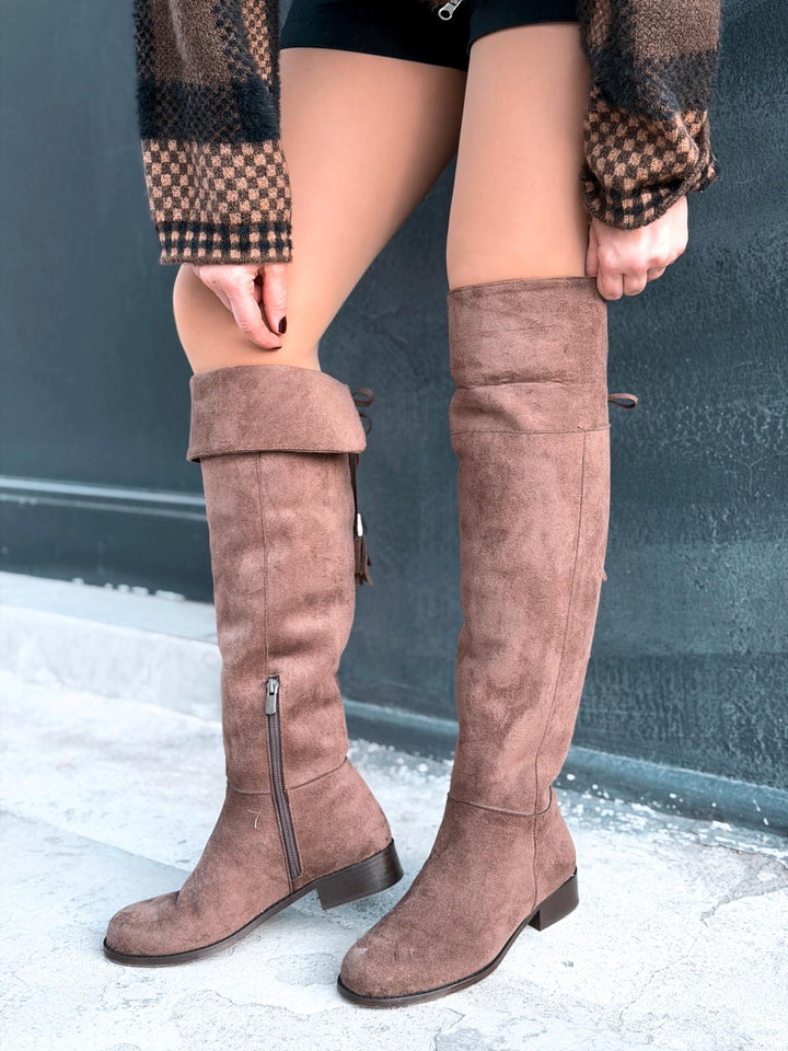 Jolvern Kadın Çizme Kahverengi Süet Püskül Detaylı - ILOVESHOES