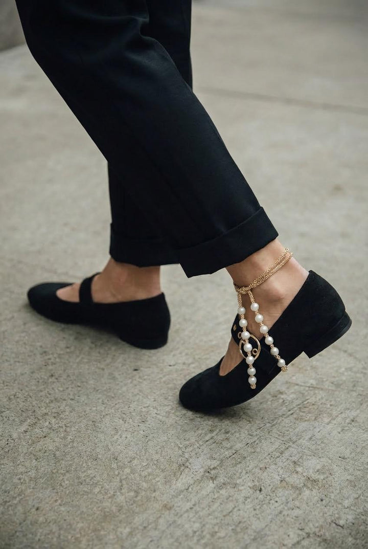 Dexor Kadın Babet Siyah Süet - ILOVESHOES