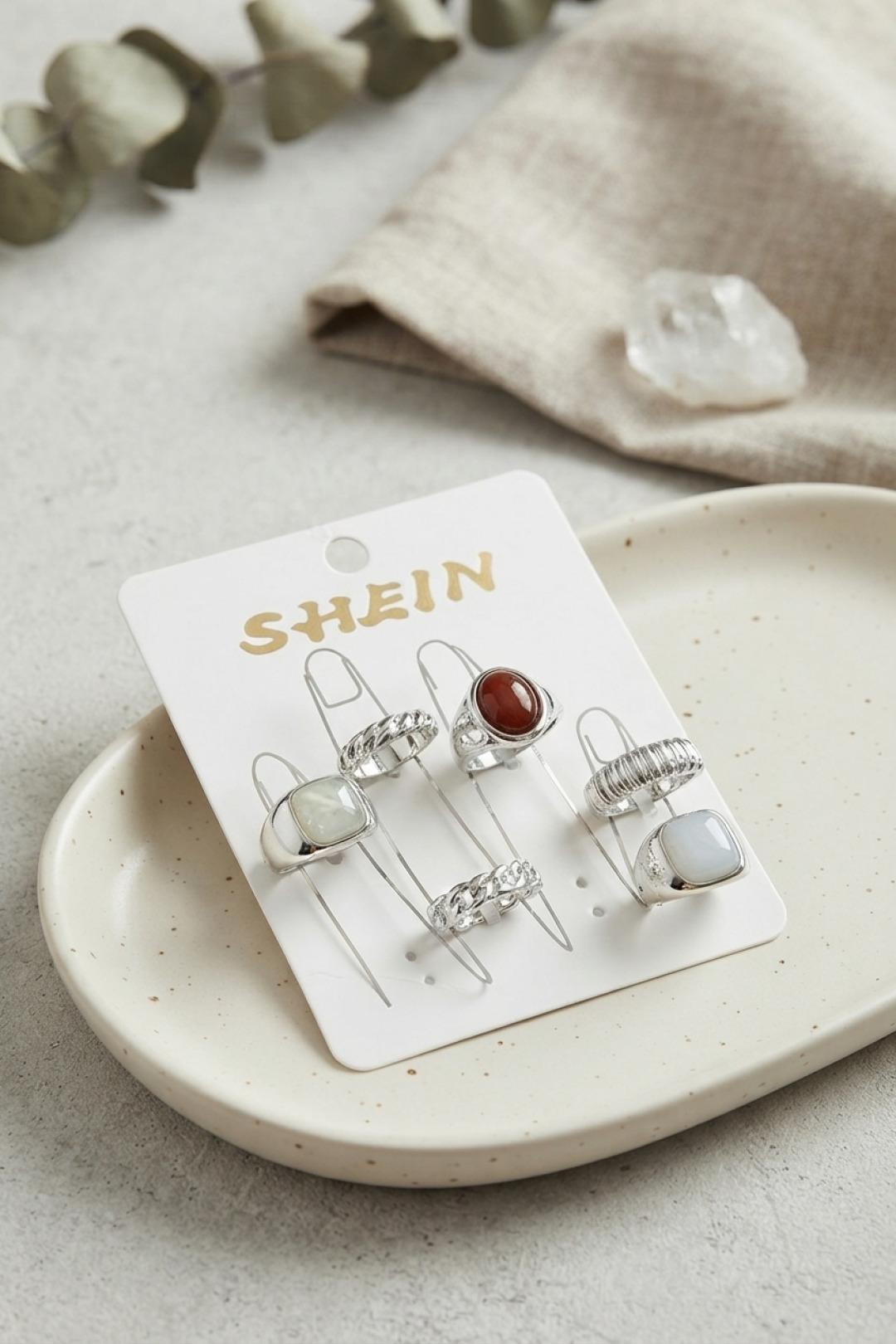 ILS-1153-Gümüş Renk Pirinç Taş Detaylı Bohem Yüzük Kombini