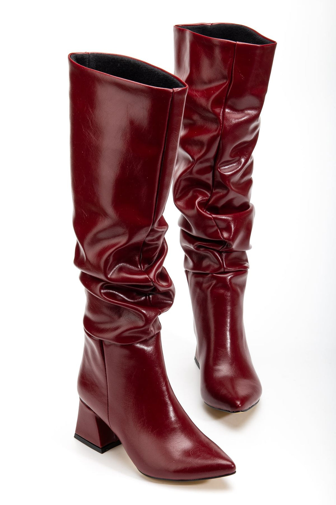 Nexari Kadın Topuklu Çizme Bej Kırışık Rugan - ILOVESHOES