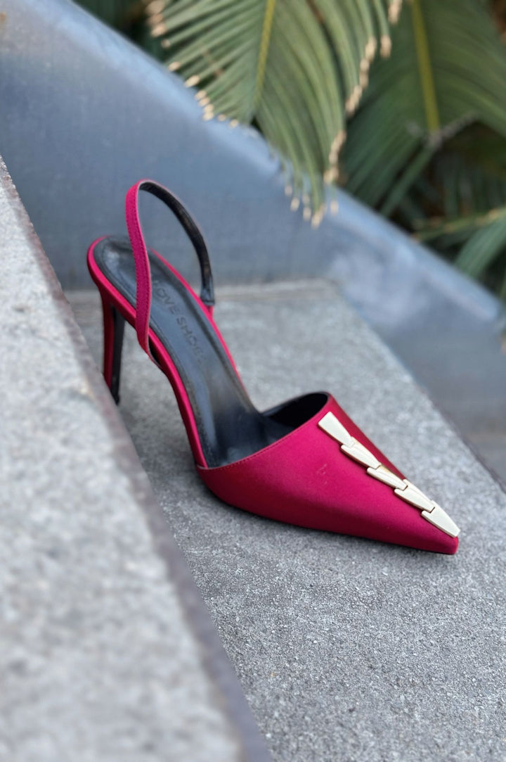 Jaylen Saten Bordo Yüksek Topuklu Kadın Ayakkabı - ILOVESHOES