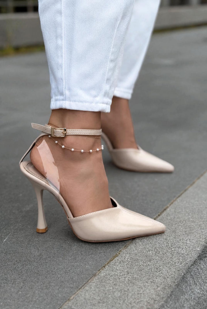 Rovire Stiletto Bej Kırışık Deri - ILOVESHOES