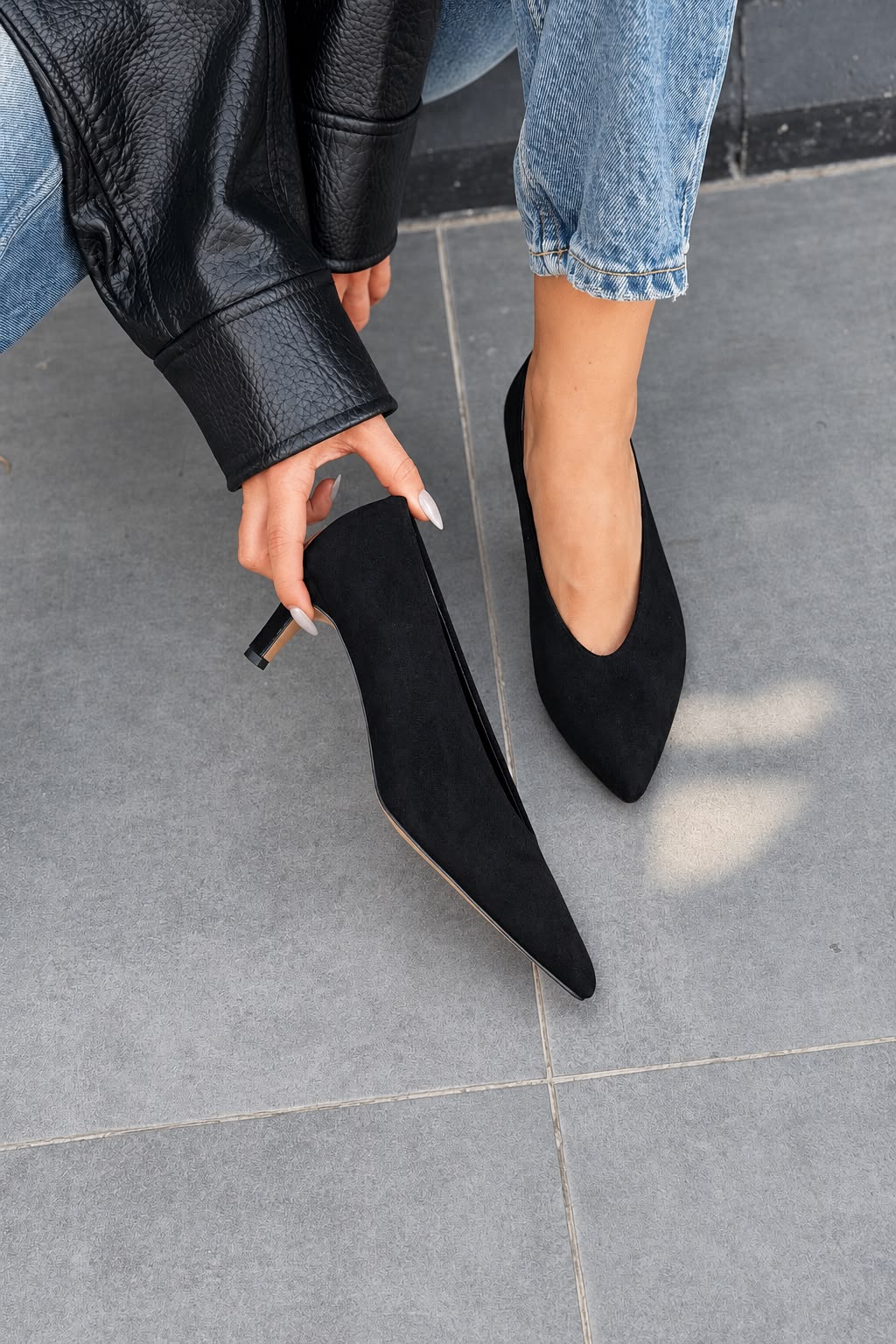 Rovya Siyah Süet Kadın Topuklu Ayakkabı - ILOVESHOES