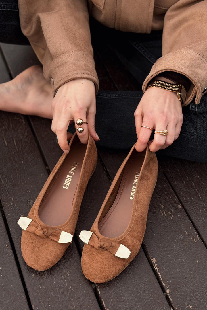 Orphel Kadın Babet Taba Süet Dolgu Topuklu - ILOVESHOES