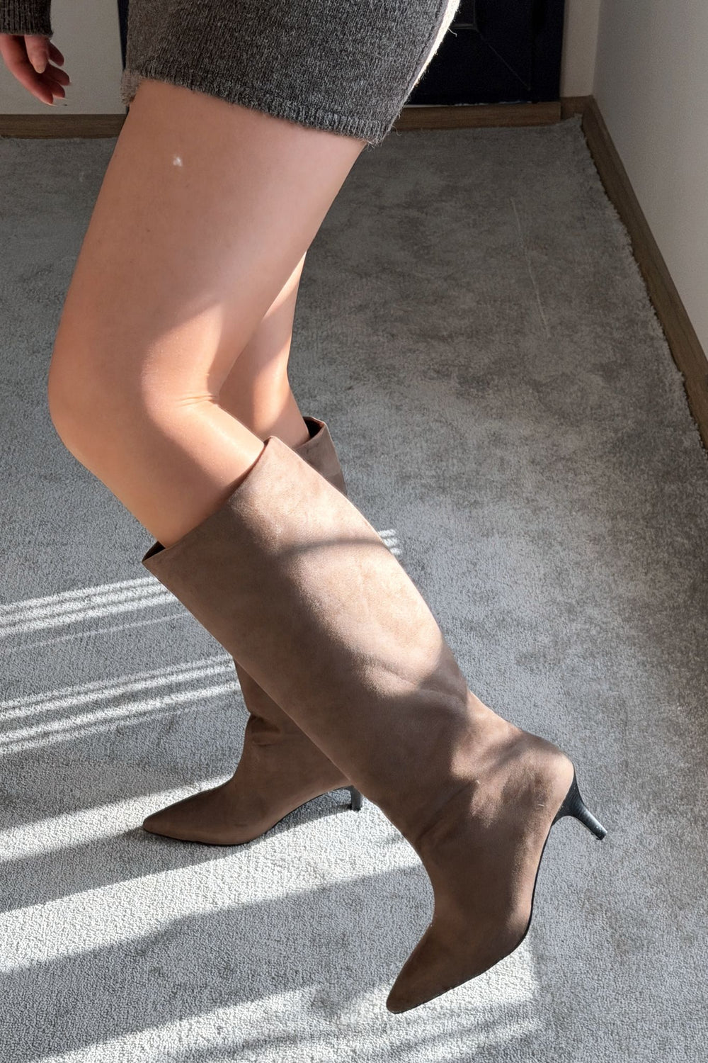 Remni Kadın Topuklu Çizme Camel Süet - ILOVESHOES