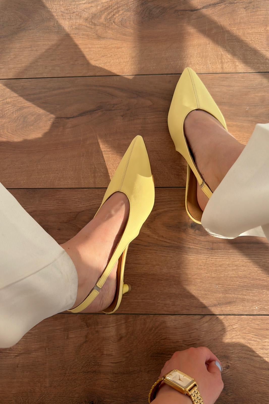 Selor Hakiki Deri Sarı Mat Deri Kadın Stiletto - ILOVESHOES
