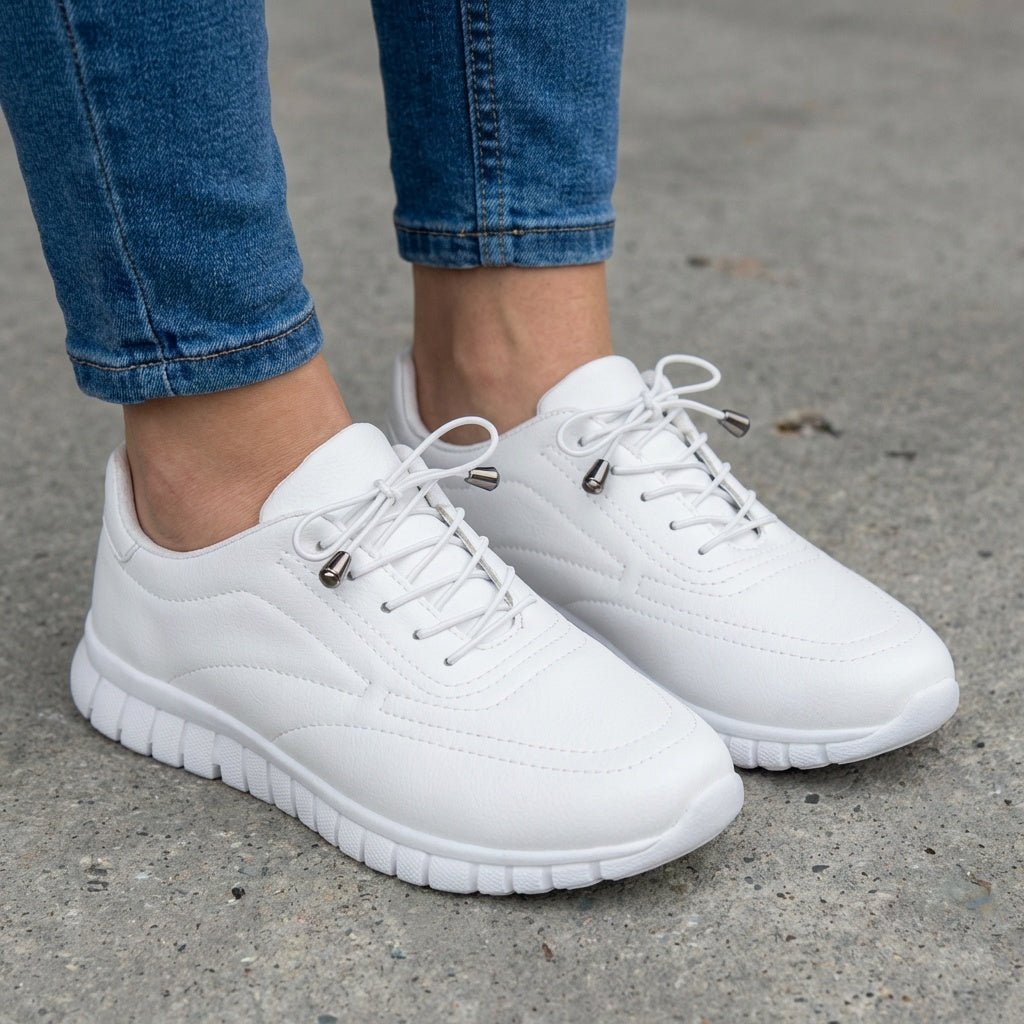 Camora Mat Deri Bağcık Detaylı Beyaz Kadın Spor Ayakkabı - ILOVESHOES