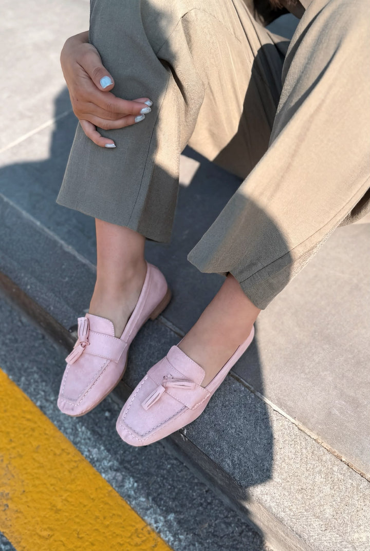 Olena Pudra Süet Kadın Loafer - ILOVESHOES