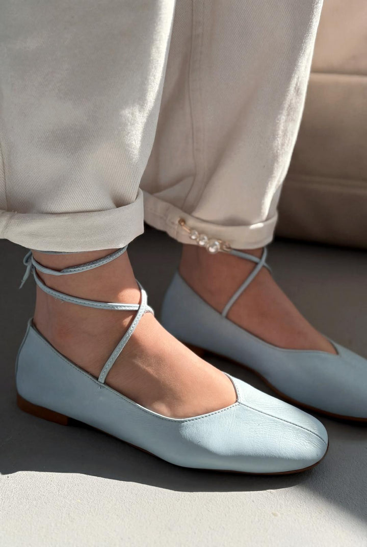 Morven Hakiki Deri Bebek Mavisi Kadın Babet - ILOVESHOES