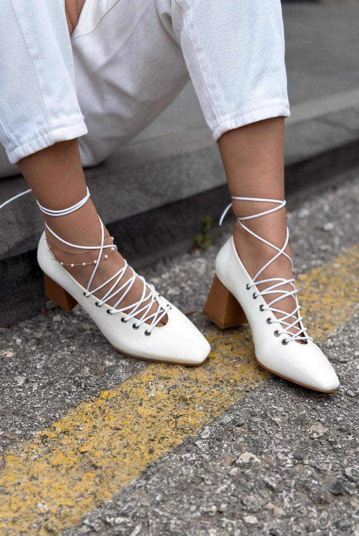 Temora Topuklu Ayakkabı BeyazMat Deri - ILOVESHOES