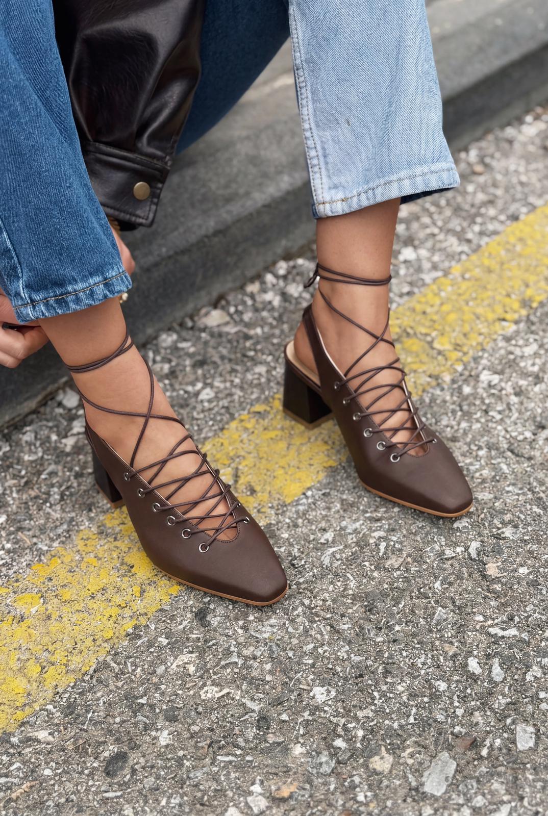 Yorella Topuklu Ayakkabı Acıkahve Mat Deri - ILOVESHOES