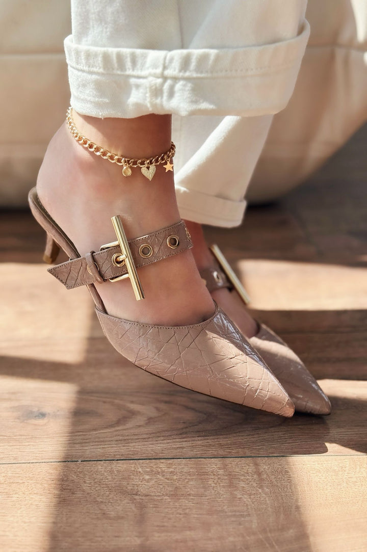 Karonsa Kroko Desen Nude Toka Detaylı Kadın Terlik - ILOVESHOES