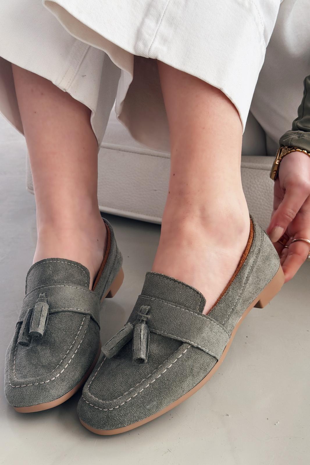 Olena Kadın Loafer Haki Süet - ILOVESHOES