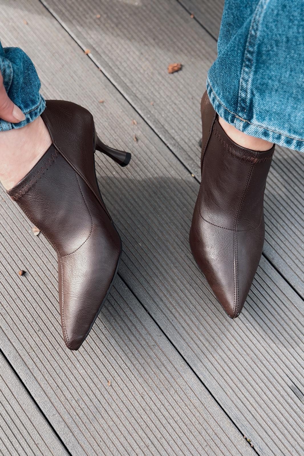 Olia Topuklu Ayakkabı Acıkahve Mat Deri - ILOVESHOES