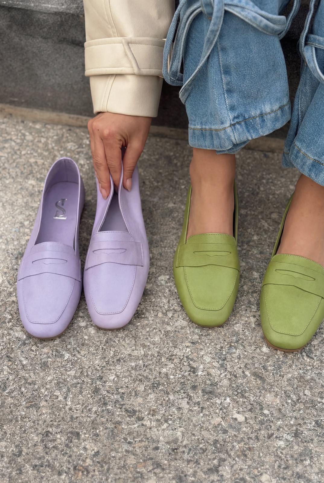 Melniel Hakiki Deri Kadın Loafer Yeşil - ILOVESHOES