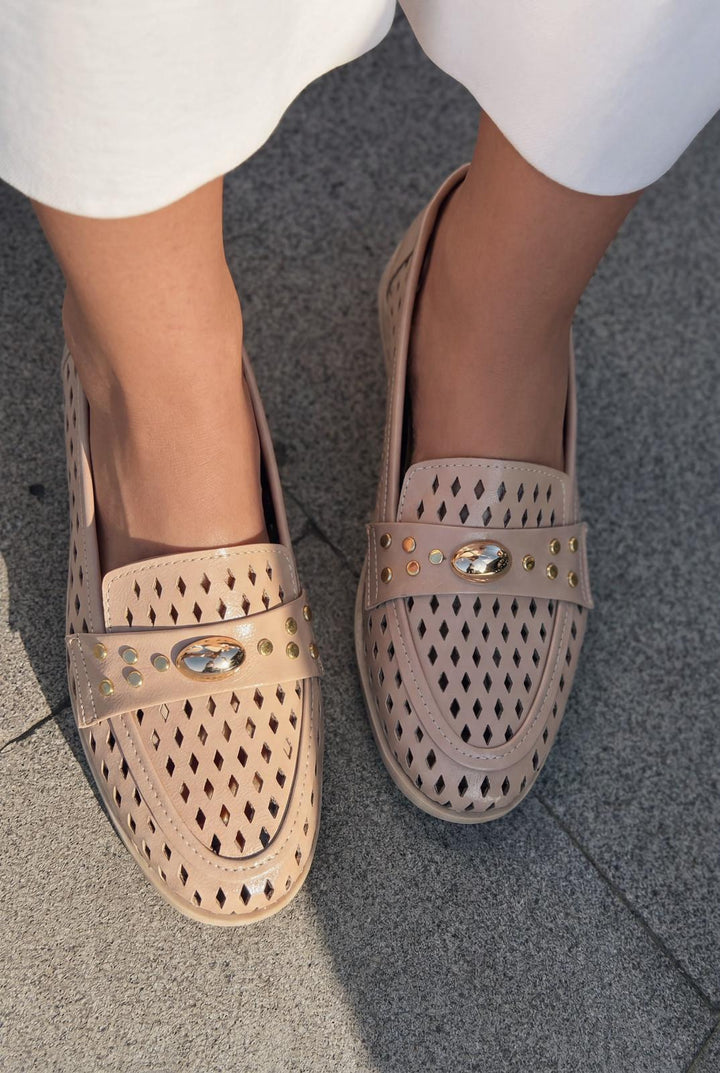 Ardion Kadın Loafer Bej Mat Deri - ILOVESHOES
