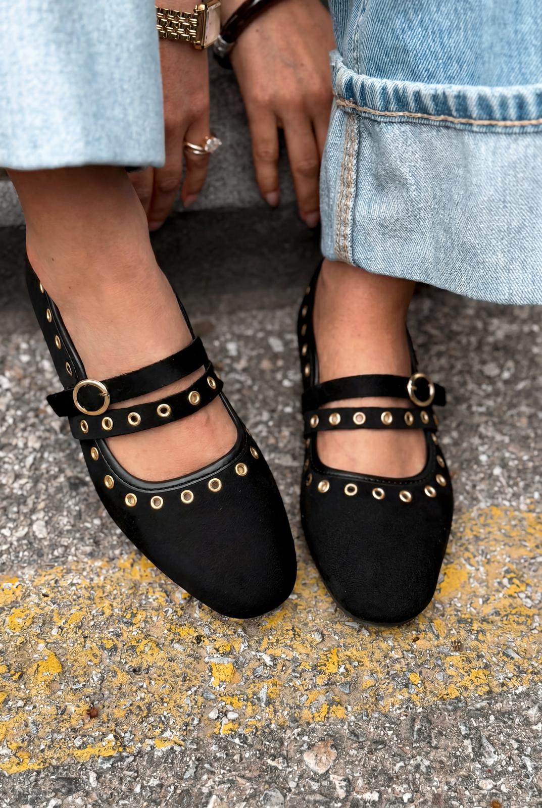 Elia Siyah Süet Kadın Babet - ILOVESHOES