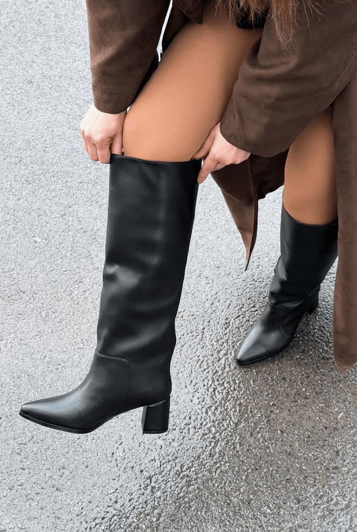 Pelena Kadın Topuklu XL Çizme Siyah Mat Deri - ILOVESHOES