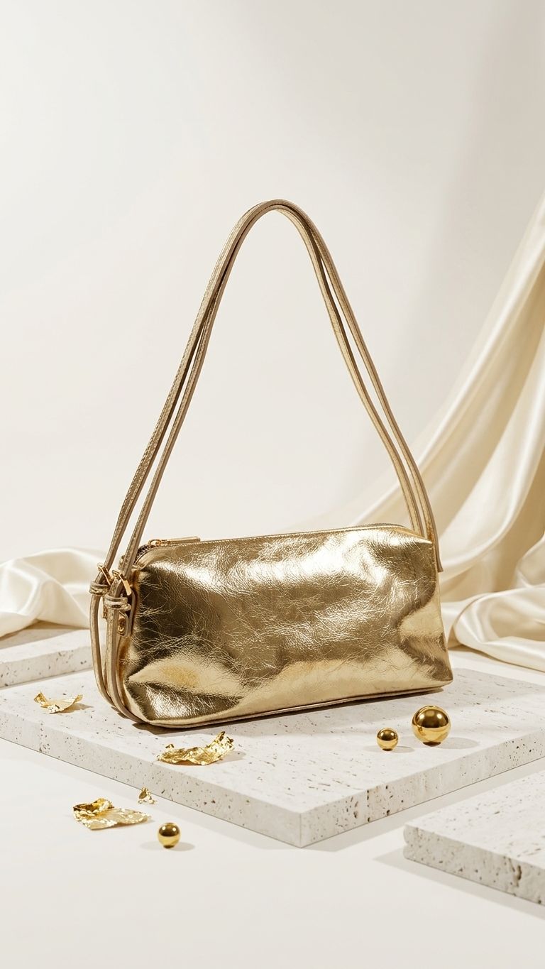 Selvelin Kadın Omuz Çantası Gold Parlak Deri - ILOVESHOES