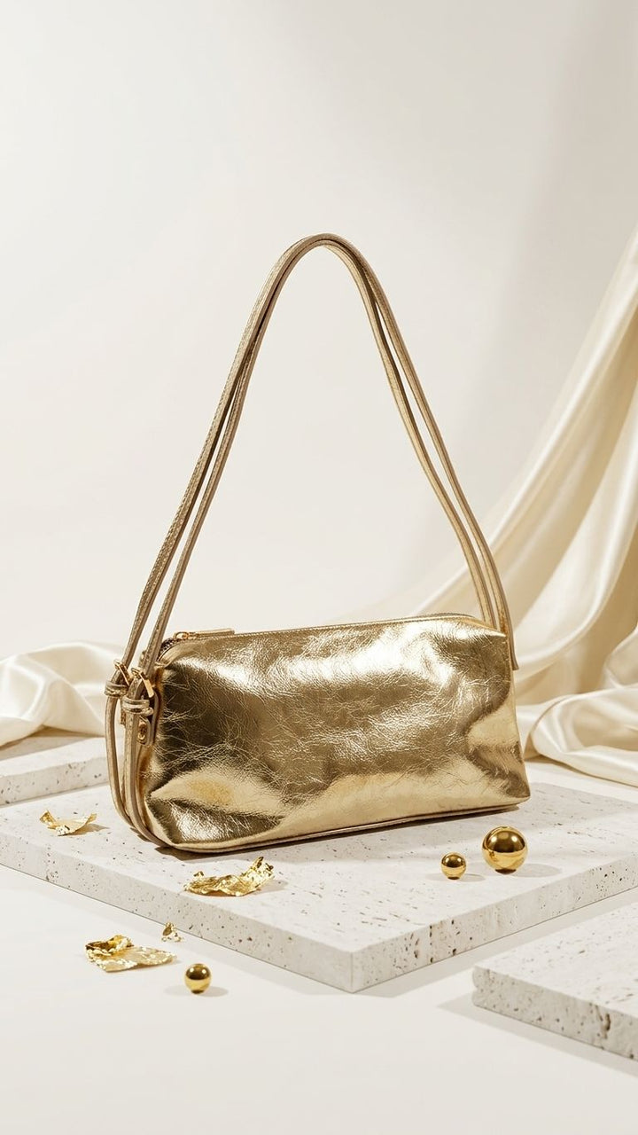Selvelin Kadın Omuz Çantası Gold Parlak Deri - ILOVESHOES