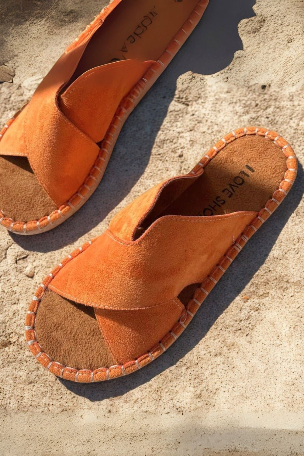 Orind Süet Çapraz Bant Detaylı Kadın Terlik Turuncu - ILOVESHOES