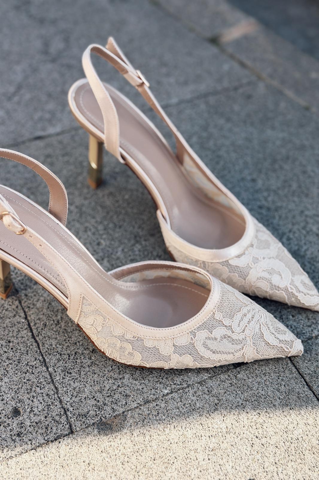 Delren Stiletto Bej Dantel - ILOVESHOES