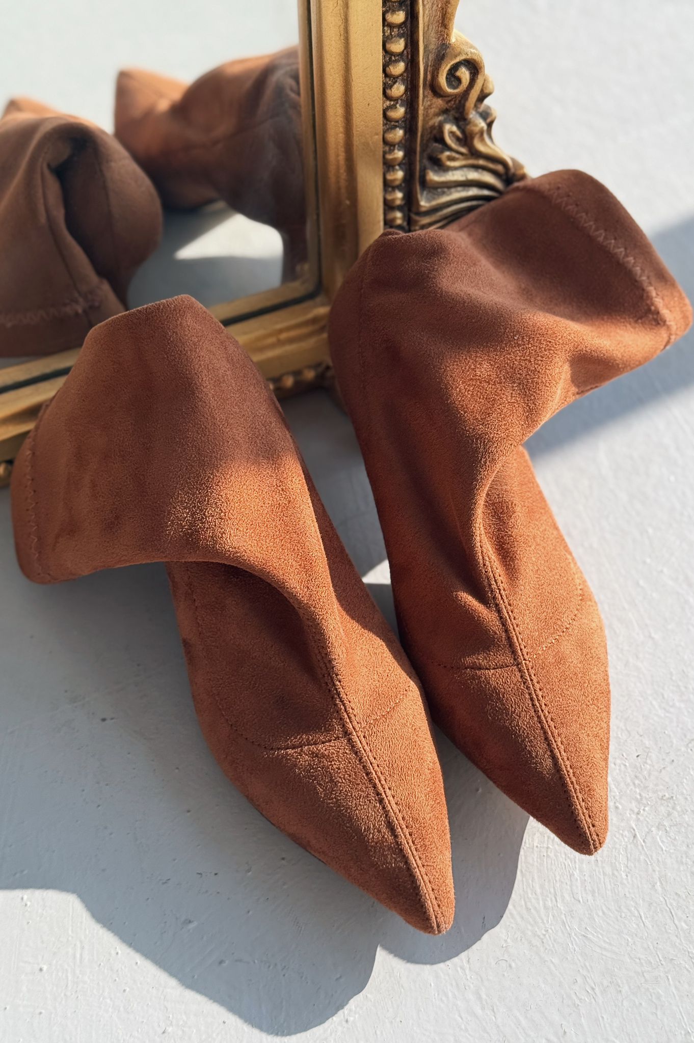 Loravo Süet İnce Topuklu Taba Çorap Bot - ILOVESHOES