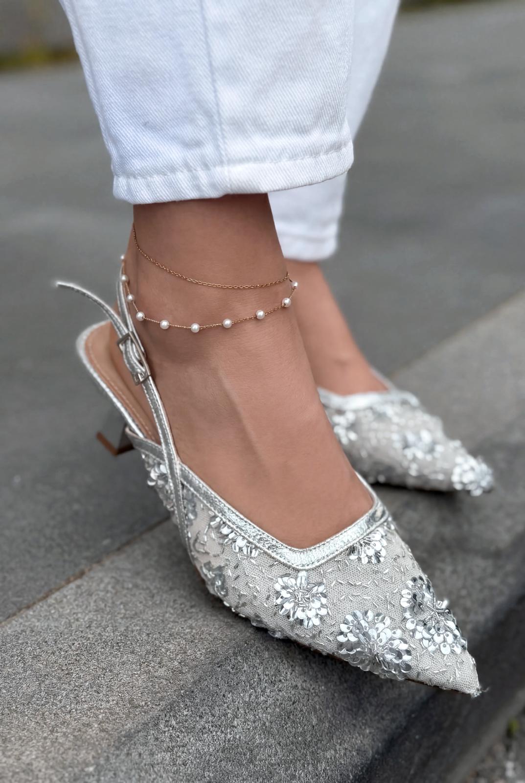 Serona Stiletto Gümüş Nakışlı - ILOVESHOES