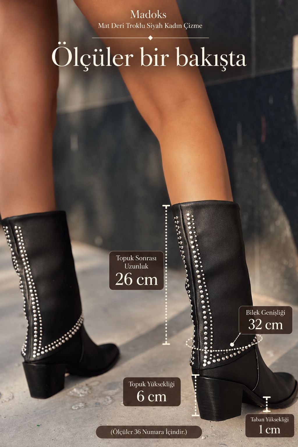 Madoks Mat Deri Troklu Siyah Kadın Çizme - ILOVESHOES
