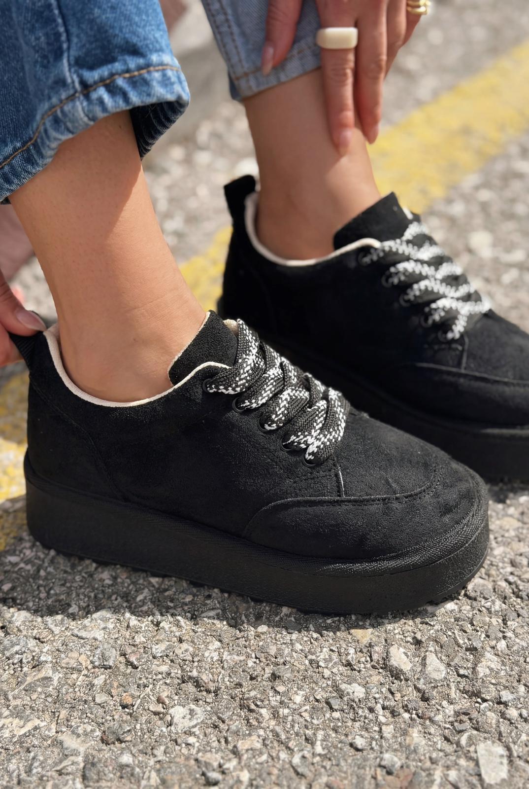 Ruvo Kadın Spor Ayakkabı Siyah Süet - ILOVESHOES