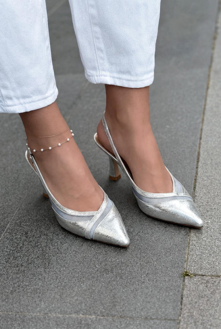 Almerion Stiletto Gümüş Parlak Deri - ILOVESHOES