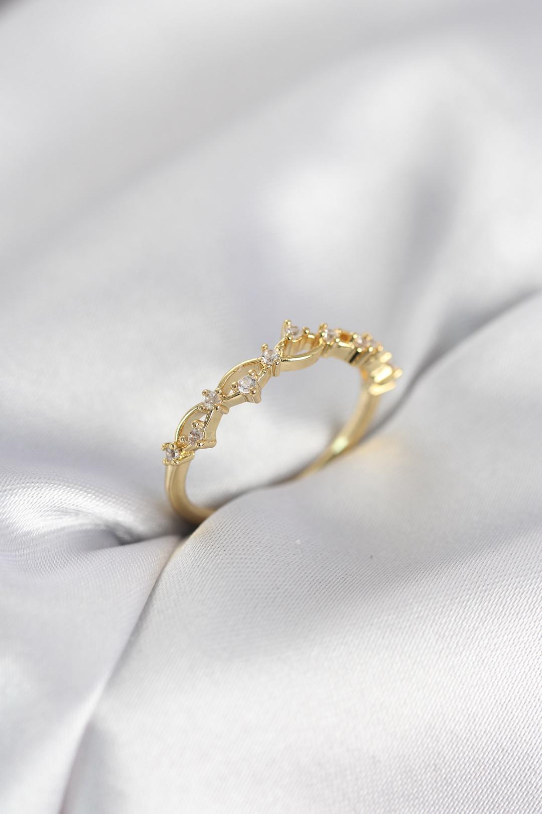 ILS - 1094 Kadın Yüzük Gold Pirinç Zirkon Taşlı - ILOVESHOES