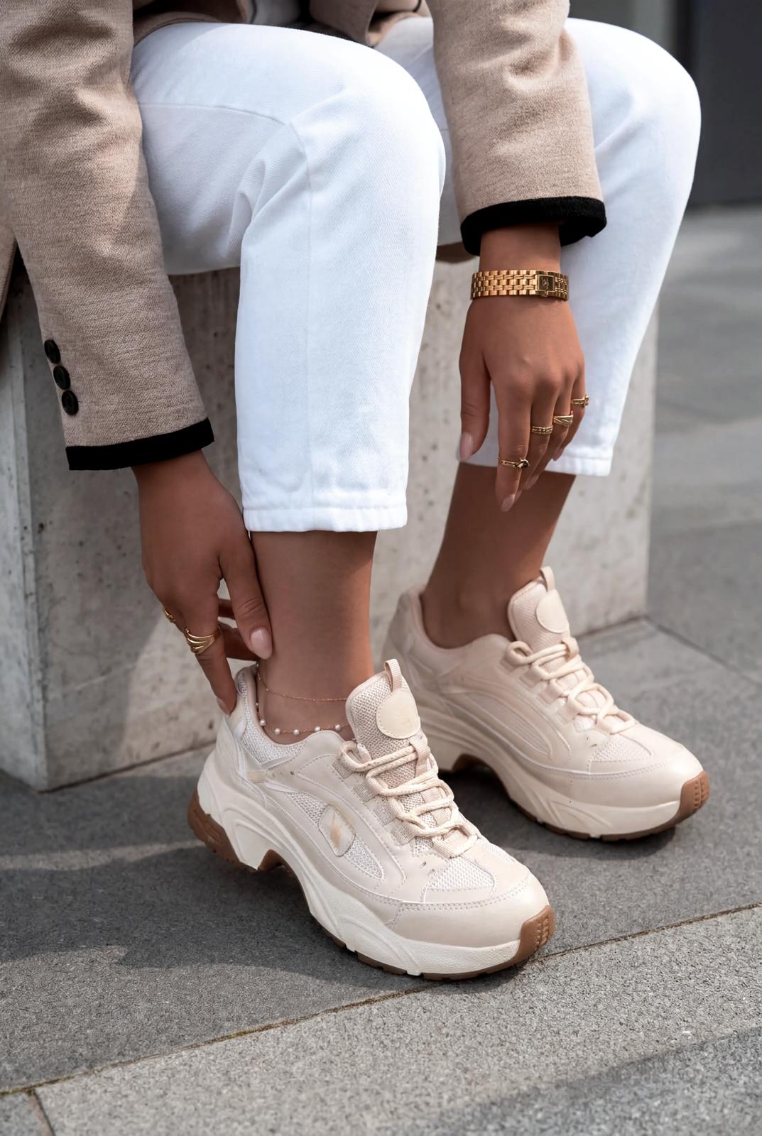 Norser Hakiki Deri Kadın Spor Ayakkabı Bej - ILOVESHOES