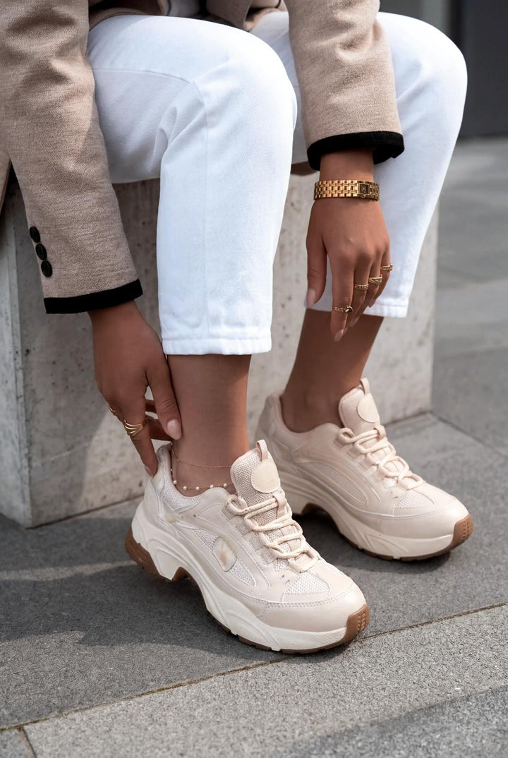 Norser Hakiki Deri Kadın Spor Ayakkabı Bej - ILOVESHOES