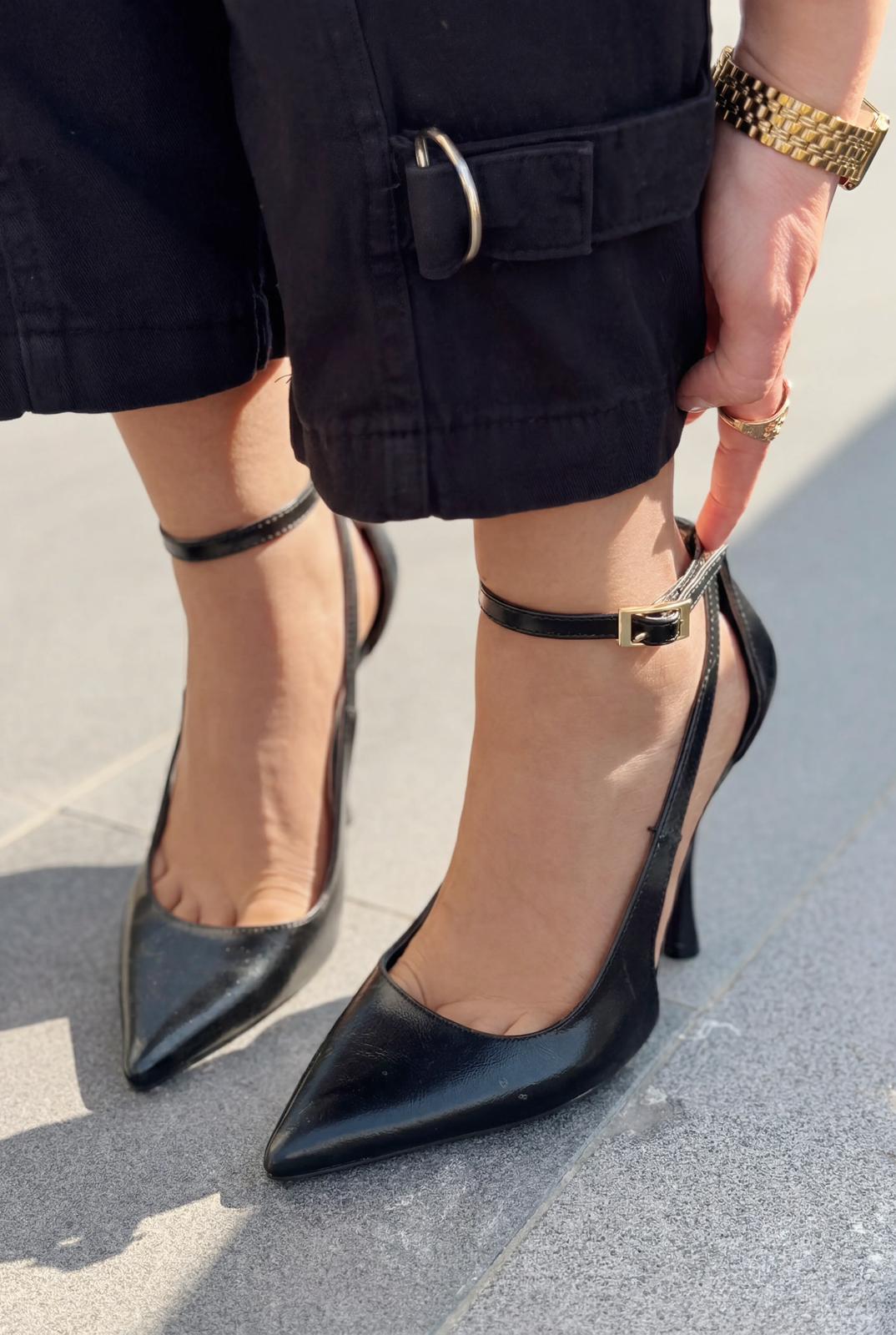 Nerole Stiletto Siyah Mat Deri Yüksek Topuklu - ILOVESHOES