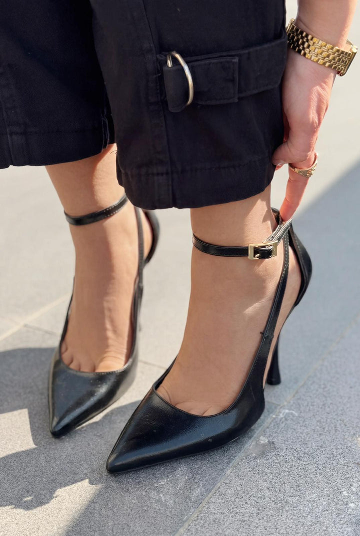 Nerole Stiletto Siyah Mat Deri Yüksek Topuklu - ILOVESHOES