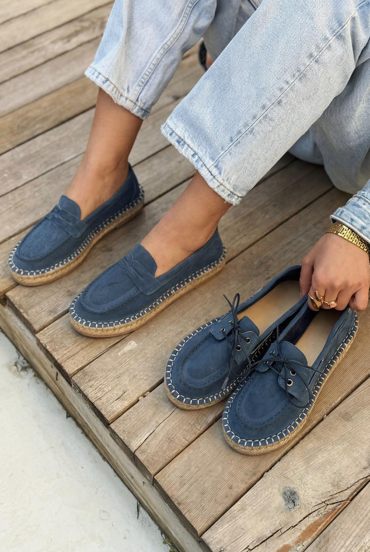 Celure Espadril Loafer Lacivert Hakiki Süet - ILOVESHOES