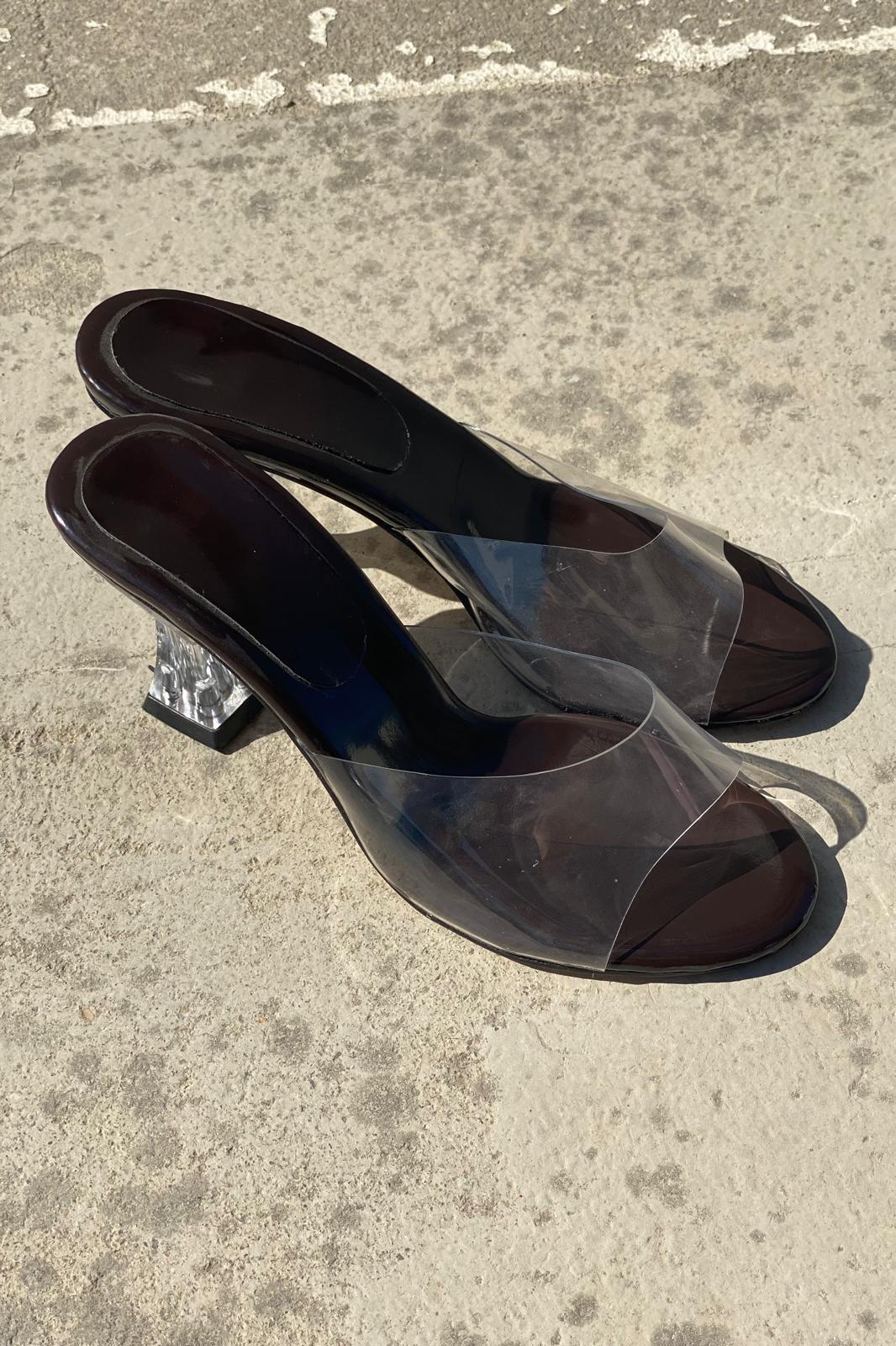Lekton Şeffaf Kadın Topuklu Terlik Acıkahve - ILOVESHOES