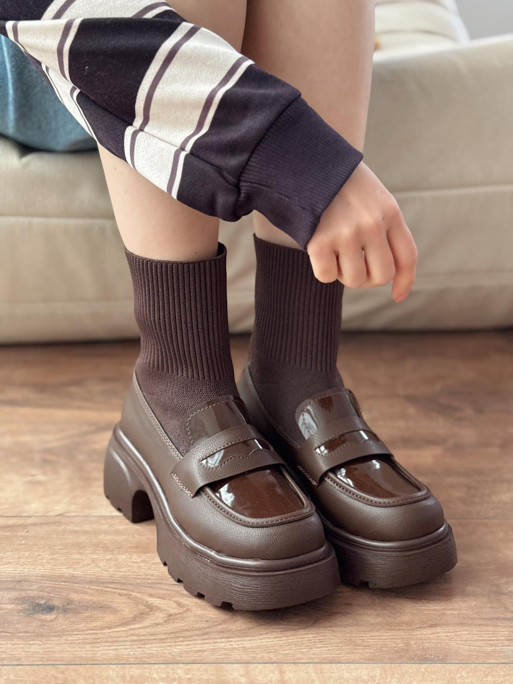 Celora Kadın Kalın Taban Bot Acıkahve Triko - ILOVESHOES