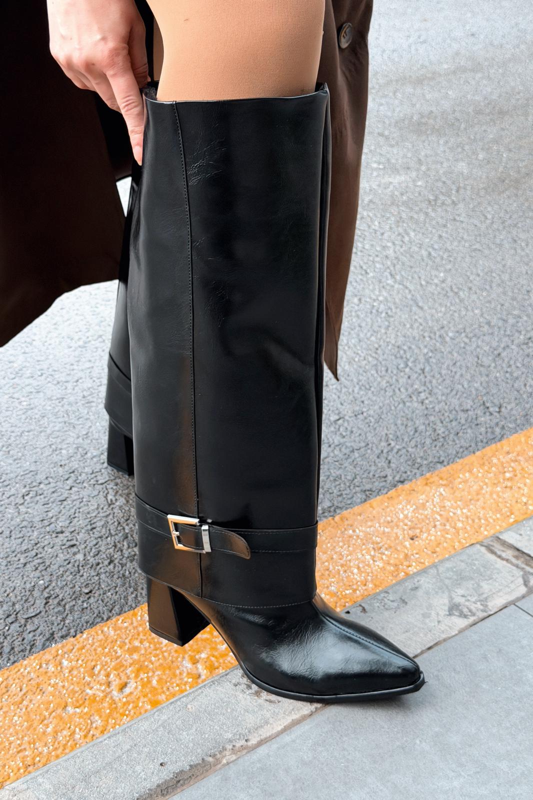 Lorimax Kadın Tak - Çıkar Bot - Çizme Siyah Parlak Deri - ILOVESHOES