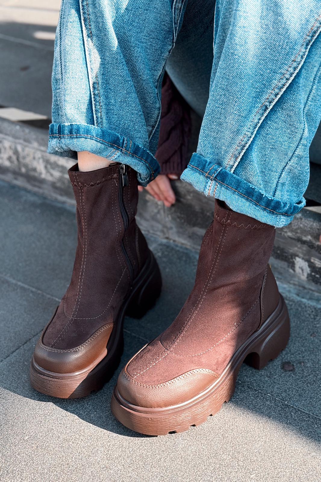 Gariel Kadın Kalın Taban Bot Acıkahve Süet - ILOVESHOES